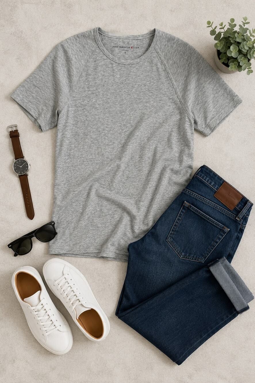 John Varvatos U.S.A. Gray Heather Crew Neck Raglan Short Sleeve T-Shirt Size Sml